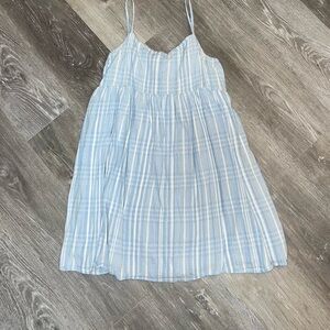 American Eagle Outfitters Blue and White Pleated Sundress